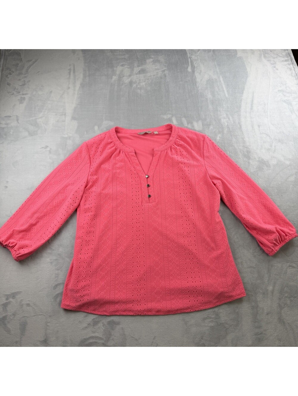 Coral Bay Women’s XL Pink Eyelet Tunic Blouse Long Sleeve Button Front Top